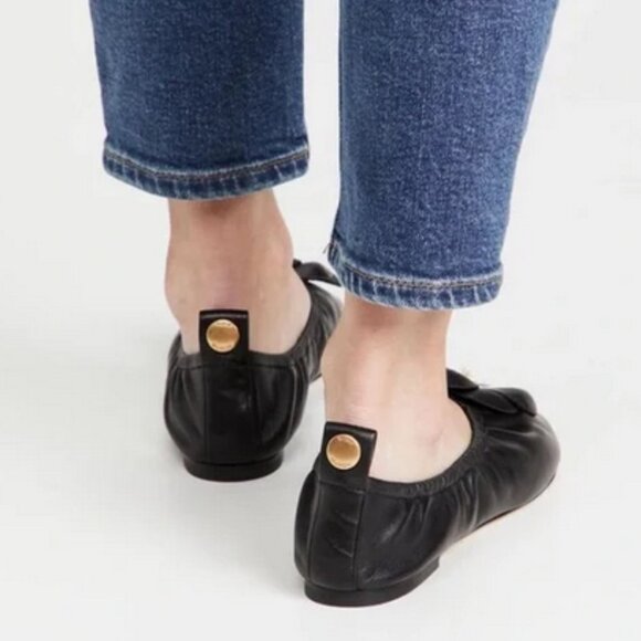 TORY BURCH black nappa leather Flower Ballet flats, 9.5. - Picture 2 of 13